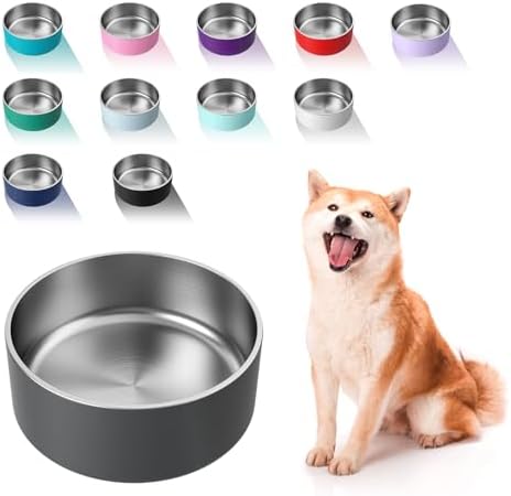 WENBOKMIN Dog Bowl, Stainless Steel Food and Water Bowl, 40oz, Deep Grey | Non Slip Quiet Bottom, Easy to Clean, Dishwasher Safe