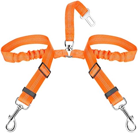 SlowTon Double Dog Seat Belt for Car with Elastic Bungee Buffer, Adjustable