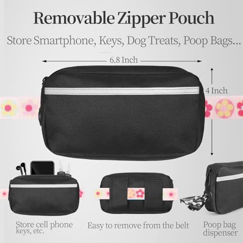 iYoShop Hands Free Dog Leash with Zipper Pouch, Colorful Flower, Large