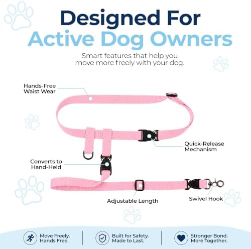 The Buddy System - Hands Free Dog Leash - Regular Dog, X-Large, Pink