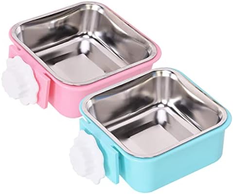 Dog Crate Bowl, Hanging Stainless Steel Removable Pet Crate Water & Food Bowls, Pet Cage Feeder Container Coop Cup for Cat Puppy Birds Rats Guinea Pigs Rabbit Hamster (2PCS)