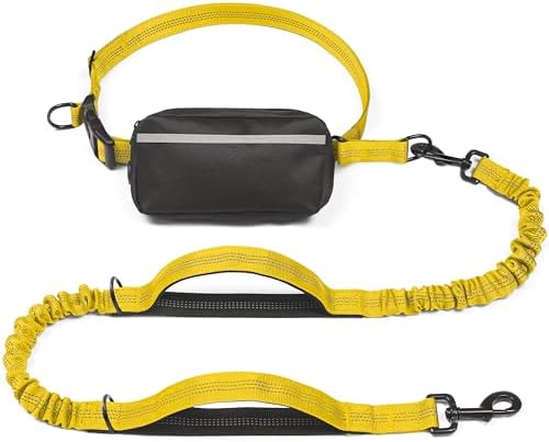 iYoShop Hands Free Dog Leash with Zipper Pouch, Large, 25-120 lbs, Yellow