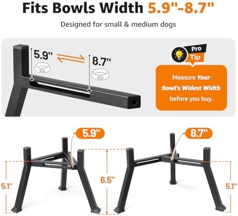 LOOBANI Elevated Dog Bowl Stand Adjustable 5.9"-8.7" Width for Seniors Dogs