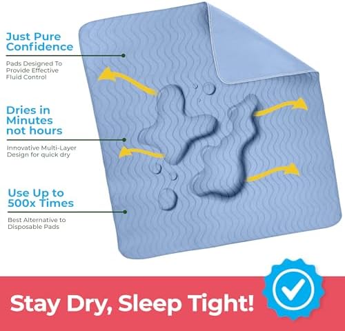 2 Pack Waterproof Reusable Heavy Absorbency Incontinence Bed Pads 34"x36"