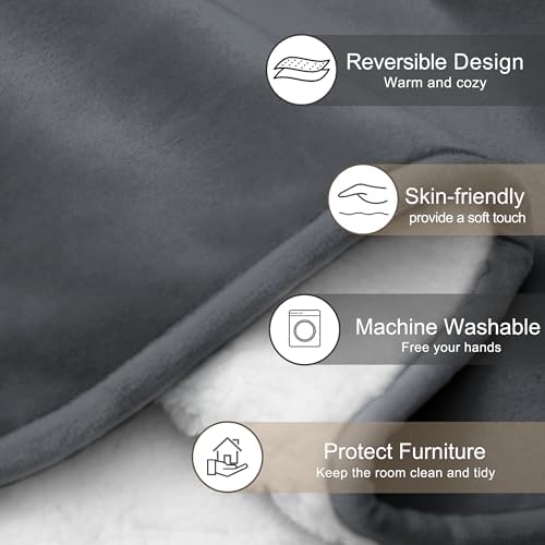 gogobunny Waterproof Pet Blanket for Small Dogs and Cats, Reversible Sherpa Fleece Soft Plush Throw for Couch Protection, Washable Furniture Protector (Dark Grey, 30x30 inches)