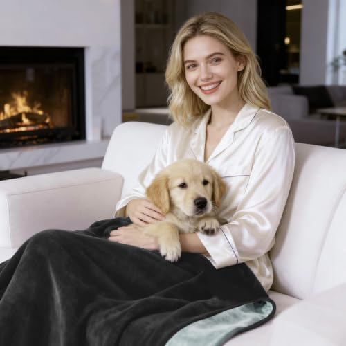 QiyI Reversible Waterproof Blanket for Bed King Size, 80"x90", Black/Grey
