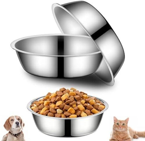 3 Pack Stainless Steel Dog Bowls, Thickened Large Capacity Pet Food & Water Dishes for Small Medium Large Dogs, Dishwasher Safe (8.6 Inch)