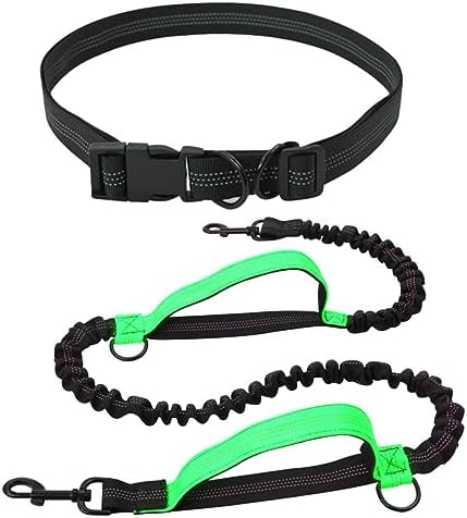 Hands Free Dog Leash Adjustable Walking Running Dog Leash with Double Upgraded Anti-Shock Bungees and Padded Handles (Color : Green)
