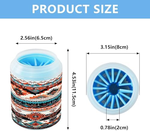 Dog Paw Cleaner Cup, Aztec Navajo Pattern Portable Paw Washer with Soft Silicone Brush, Pet Foot Cleaner for Small Medium Large Dogs Cats, 2.56x4.53 Inch