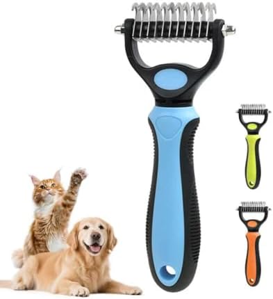 2-in-1 Deshedding Dog Brush with 6/11 Teeth Undercoat Rake,Dual-Sided Stainless Steel Dematting Comb for Dogs and Cats,Pet Detangler Comb for Long Haired Dogs Thick Coats