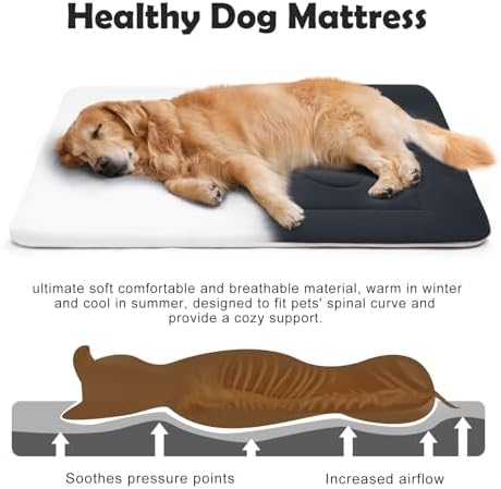 Large Dog Bed Soft Dog Crate Pad Mat, 42 in Non-Slip Bottom Washable Dog Sleeping Mattress Pet Beds Cat Bed Kennel Pad, Dark Blue Gray