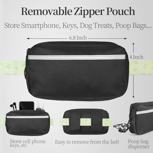 iYoShop Hands Free Dog Leash with Zipper Pouch, Green Heart, Large