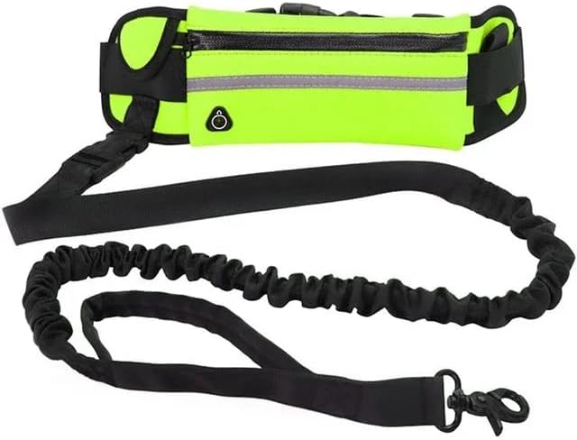 Hands Free Dog Running Leash with Waist Pack, Reflective Strip Elastic Shock Absorbing Walking Belt, Adjustable Waist Strap for Jogging Hiking Walking Medium Small Dogs (Green)