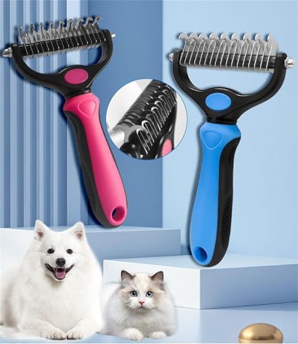 Pet Grooming Tool, Double Sided Undercoat Rake & Dematting Comb for Dogs and Cats, Deshedding Grooming Comb Fur Brush, Double Sided Shedding Brush