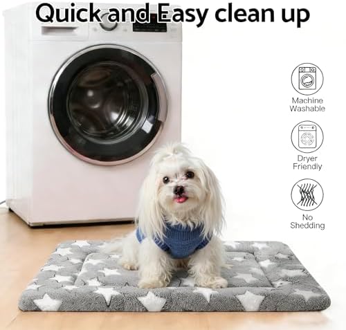 Dog Bed Mat, Reversible Dog Crate Pad for Small Medium Dogs & Cats, Soft Washable Kennel Mat with Non-Slip Bottom, Lightweight Pet Bed for Crate, Cage, Home and Travel(Gray Star, 24" L*18" W*1.5" Th)