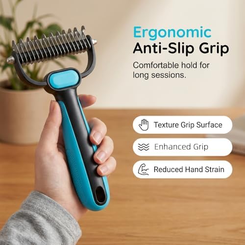 Double-Sided Pet Grooming Rake, Extra Wide Deshedding Tool for Long Hair Dogs & Cats, 2-in-1 Undercoat Rake with Stainless Steel Teeth, Pet Comb for Loose Hair (Large+Small-2PCS)