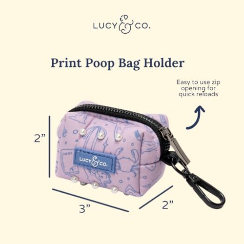 Lucy & Co. Magnificent Mermaid Pearl Dog Poop Bag Holder and Dispenser, Clips to Leash, Water-Repellent Neoprene, Includes Refill Roll