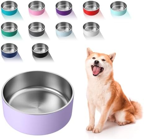 WENBOKMIN Dog Bowl, Stainless Steel Food and Water Bowl, 40oz, Light Purple | Non Slip Quiet Bottom, Easy to Clean, Dishwasher Safe