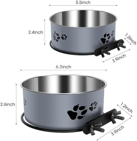 Hanging Dog Bowls for Kennel, 34oz &25oz Food and Water Bowl, 2 Pack