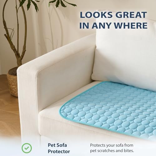 MICROCOSMOS Summer Cooling Mat & Sleeping Pad- Water Absorption Top, Materials Safe, Easy Carry, EZ Clean. Keep Cooling for Pets, Kids and Adults.(Blue, 48" x48")