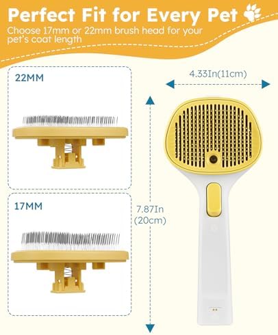 Cat Steam Brush for Cats & Dogs, Pet Steam Brush 3-in-1 with 2 Mist Modes, One-Touch Self Cleaning, Magnetic Safe Charging, Cat Hair Brush for Shedding, Dog Brush for Shedding, Yellow