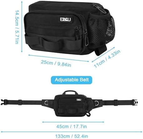 ETACCU Hands Free Dog Leash with Zipper Pouch, Waist Belt for Large Medium 2 Dogs for Running, Walking, Jogging and Hiking, Dual Padded Handles and Durable Bungee - Black (2 Dog)