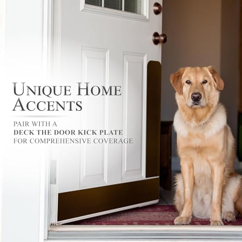 Deck the Door Decor Dog Scratch Door Protection Plate - Elegant Anodized Aluminum for All Door Types. Pet-Safe with Polished Edges and Rounded Corners. 3M Adhesive Mount - Shiny Brass 4x30in