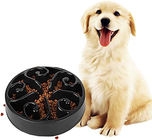 Dog Bowl Slow Pet Feeders Non Skid Bowl Dog Water Bowl Dry Food Bowl Slow Feeder Fun Bowl Slow Eating Bowl for Small Dog Large Dog Medium (Black, L)