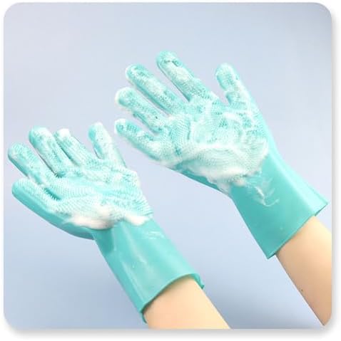 Pet Grooming Gloves Silicone Gloves with High-Density Teeth Enhanced Five Finger Design for Dogs Cats Bathing Massaging (Blue)