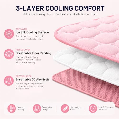 Doggykingdom Cooling Mat for Dogs – Ice Silk Self-Cooling Pet Pad for Dogs & Cats, Breathable Washable Cooling Pad for Crate, Kennel, Car & Floor, Summer Sleeping Mat, No Water Needed, Pink, Medium