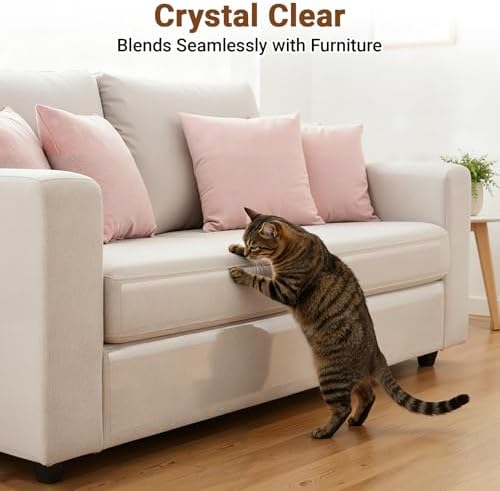 Anti Cat Scratch Furniture Protector - 12Pcs Large, 17.7 * 12in, Clear Sofa Protector from Cat Scratching, Door Protector from Dog Scratching, Self-Adhesive - 50 Pins