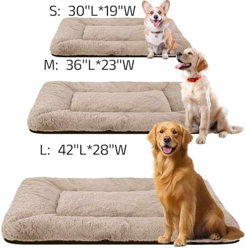 Washable Dog Crate Bed Mat for Medium/Large Dogs – All-Season Comfort with Ultra-Soft Flannel & Heavy-Duty Support (Cream, 36''L*23''W)