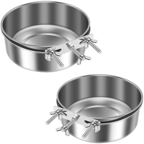 US 2 Pcs Dog Crate Water Bowl No Spill Cage Food Bowl Stainless Steel Feeding Dish Hanging Crate Dog Bowl Mountable Dog Kennel Water Bowl for Kennel Cage Crates(S)