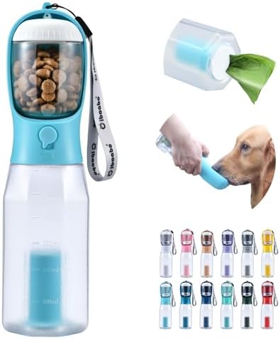 Cibaabo Dog Water Bottle with Food Container & Poop Bag Holder & Filter