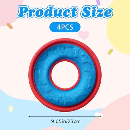 4 Pcs Dog Flying Discs Set 9.05 Inch Lightweight Nylon EVA Fetch Discs Float Water Safe Teeth Feedable Groove Design for Small Medium Large Dogs Blue Green Purple