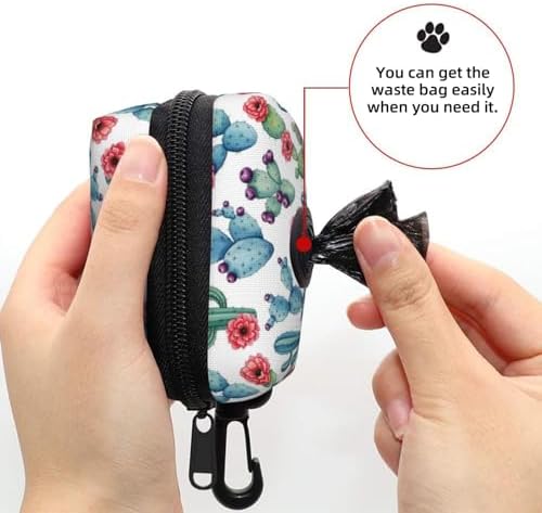 Lightweight Portable Pet Waste Bag Holder Cactus Succulents, Waterproof Dog Poop Bag Pouch with Carabiner