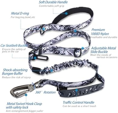 Hotsky Tactical Bungee Shock Absorbing No Pull Strong Dog Leash,ACU,4-6FT