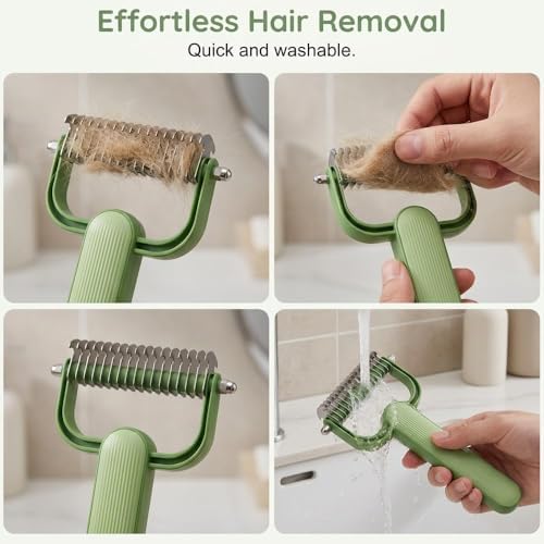 Double Sided Dematting Comb,2026 Upgrade Undercoat Rake Pet Grooming Tool for Shedding, Tangles & Matted Fur, Stainless Steel Deshedding Brush for Long Haired & Thick Coat Pets (Green)