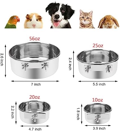 Wontee Pet Food Water Bowl Stainless Steel Feeding Cups Feeder, L