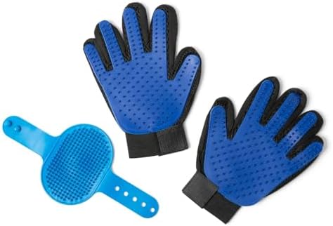 Dog Grooming Gloves and Bath Brush Set – Deshedding Pet Gloves for Dogs and Cats, Removes Loose Fur, Easy Bath and Massage Tool – Blue