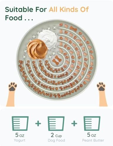 Slow Feeder Dog Bowls, Slowdown Bowl - Puzzle Silicone Dog Feeding Bowls with Suction Cups, Innovative Lick Mat, Healthy Eating, Dishwasher Microwave Safe, Mealtime Challenge, 7.5" x 1.3" Green