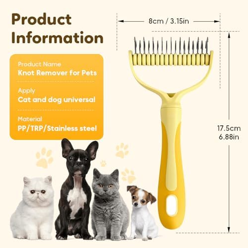 Double-Sided Pet Grooming Brush, Undercoat Rake Deshedding Brush for Dogs and Cats,Extra Wide 17 Teeth Dog Detangler Comb,Pet Pro Grooming Tool For Long hair & Thick Coats (Yellow)
