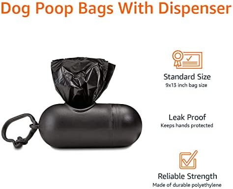Amazon Basics Dog Poop Leak Proof Bags with Dispenser and Leash Clip, Unscented, 13" x 9", (60 Rolls), 900 Count (Pack of 6)
