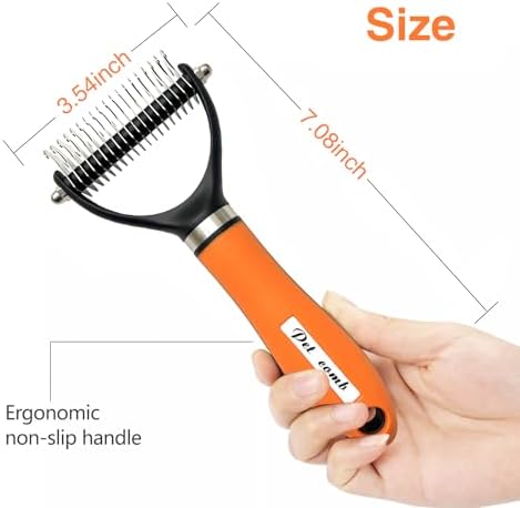 2-Sided Undercoat Rake for Dogs and Cats, Deshedding & Dematting Comb for Long Hair, Dog Brush for Shedding and Tangles, Stainless Steel Pet Grooming Tool