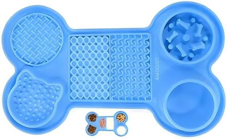Pet Feeding Dishes,Slow Feeder Lick Mat for Dogs,Cat Licking Mat with Strong Suction Cups - 6-in-1 Interactive Snuffle Mat for Fast Eaters,Anxiety Relief,Grooming & Bath Time-BPA-Free(Sky Blue)
