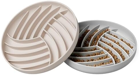 Silicone Slow Feeder Bowls for Dogs and Cats - Wet Food, Suction Cups, Interactive, Reduces Boredom, Anxiety, Anti-Choking, Non-Slip Design (Gray & Beige)