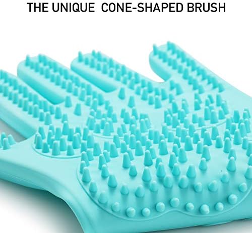 Pet Grooming Magic Gloves, Dog Cat Bathing Shampoo Brush, Silicone Hair Removal Gloves with Thick High Density Teeth for Bathing and Messaging, Double-Side Scrubbing Gloves for Shedding