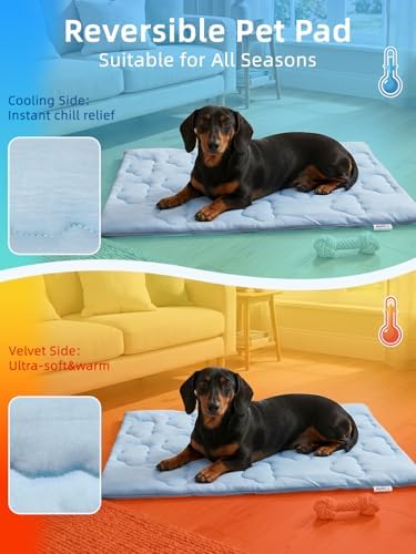 Huafly Dog Cooling Mat,Dual-Sided Cooling Mat for Dogs–Cooling Fabric for Summer,Velvet for All Seasons–Portable for Crate,Car Seat,Sofa&Floor,Machine Washable,Keeps Cats,Dogs&Puppies Cool,Cloud Blue