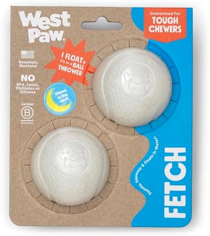 WEST PAW Boundr Ball Dog Fetch Toy – Bouncing Toys for Dogs, Fetch, Catch, Chewing, Play – Floatable, Recyclable Balls – Small Glow 2-Pack