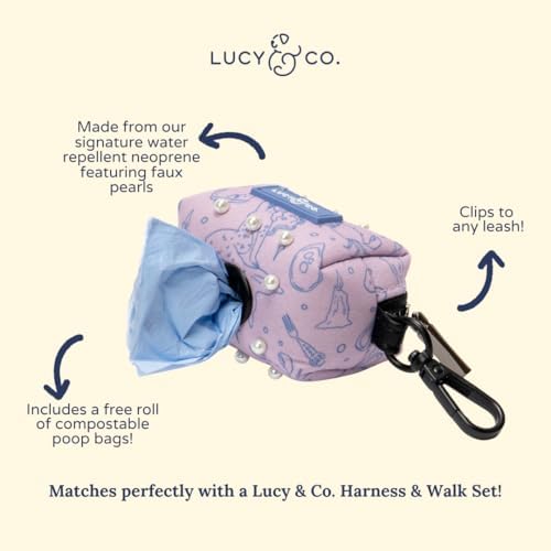 Lucy & Co. Magnificent Mermaid Pearl Dog Poop Bag Holder and Dispenser, Clips to Leash, Water-Repellent Neoprene, Includes Refill Roll